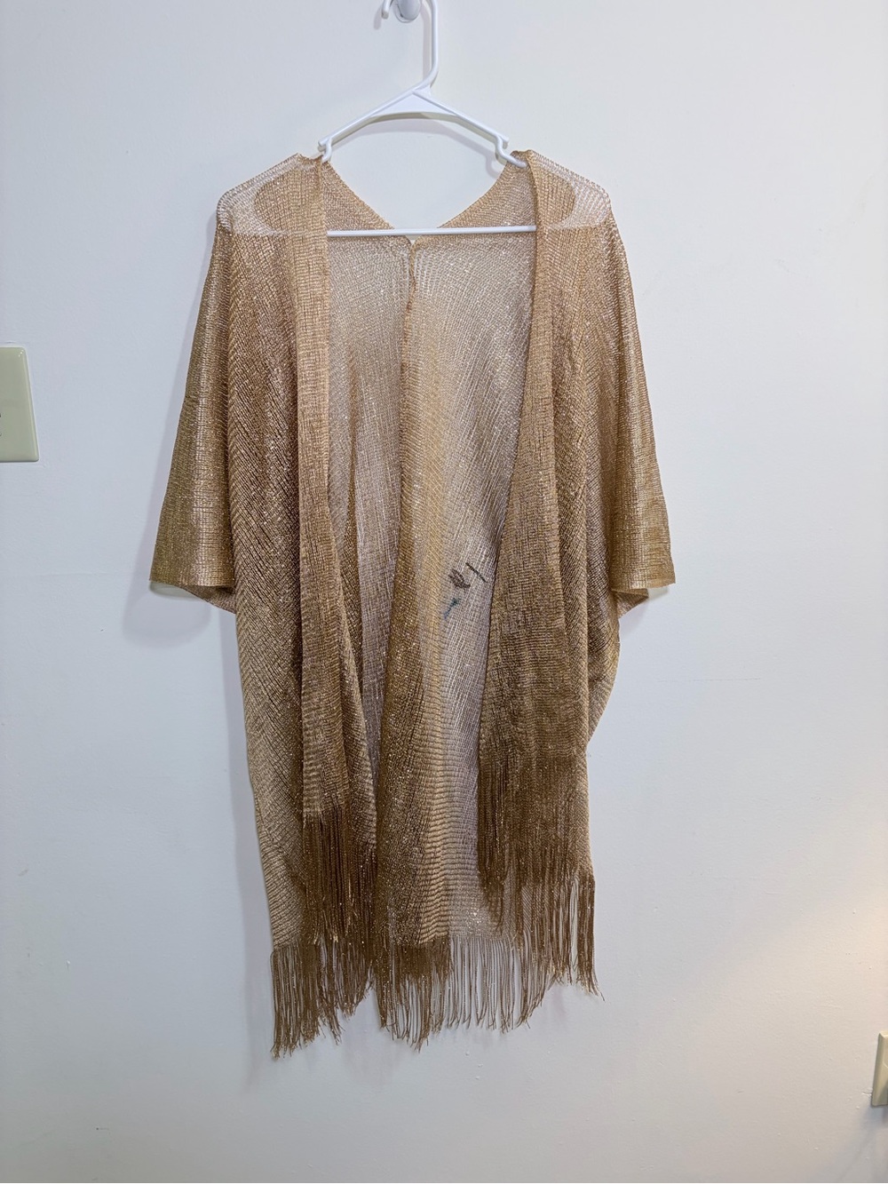 Gold Metallic Shimmer Fringe Swim Cover Up Kimono One Size